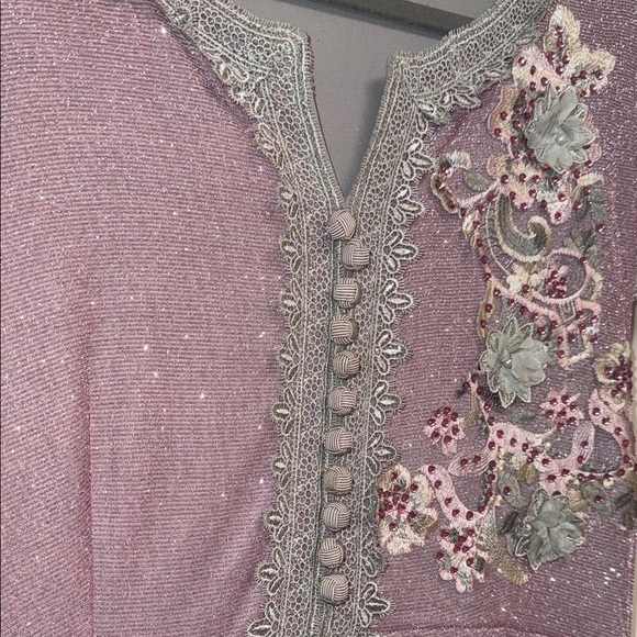 Elegant Pink Maxi Dress with Floral Embellishments fits Meduim/Large - Picture 5 of 8